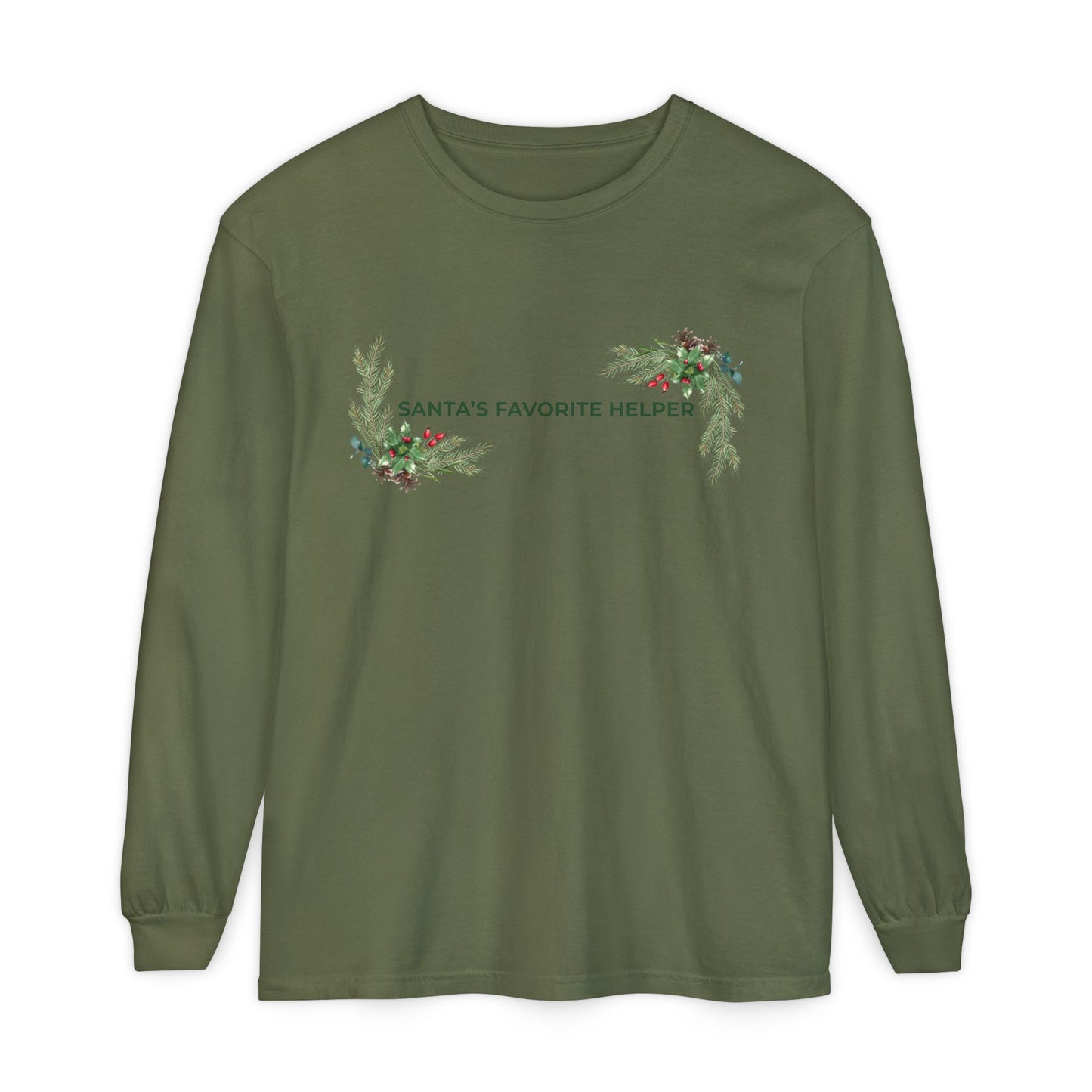 Santa’s Favorite Helper Long Sleeve Tee — Holiday Christmas Kids & Family Shirt