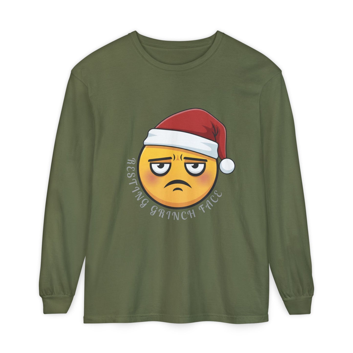 Grinch Face Santa Emoji Long Sleeve Tee — "Resting Grinch Face" Holiday Shirt