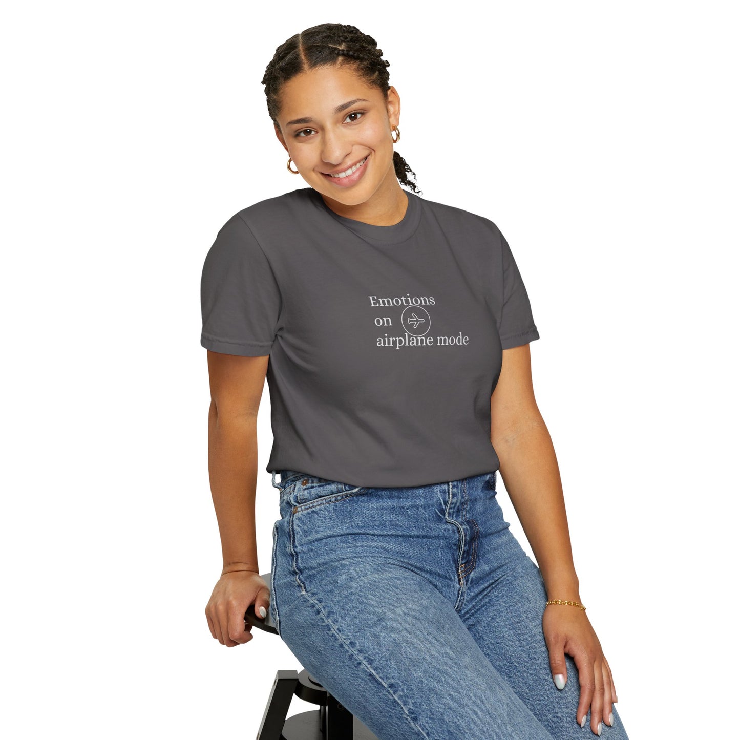 Emotional Airplane Mode T-shirt | Unisex Garment-Dyed Tee, Casual Wear, Gift for Tech Lovers, Comfortable Fashion, Relaxed Style