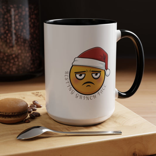 Grinch Face Accent Coffee Mug — Funny Santa Emoji Holiday Coffee Cup (11/15 oz)