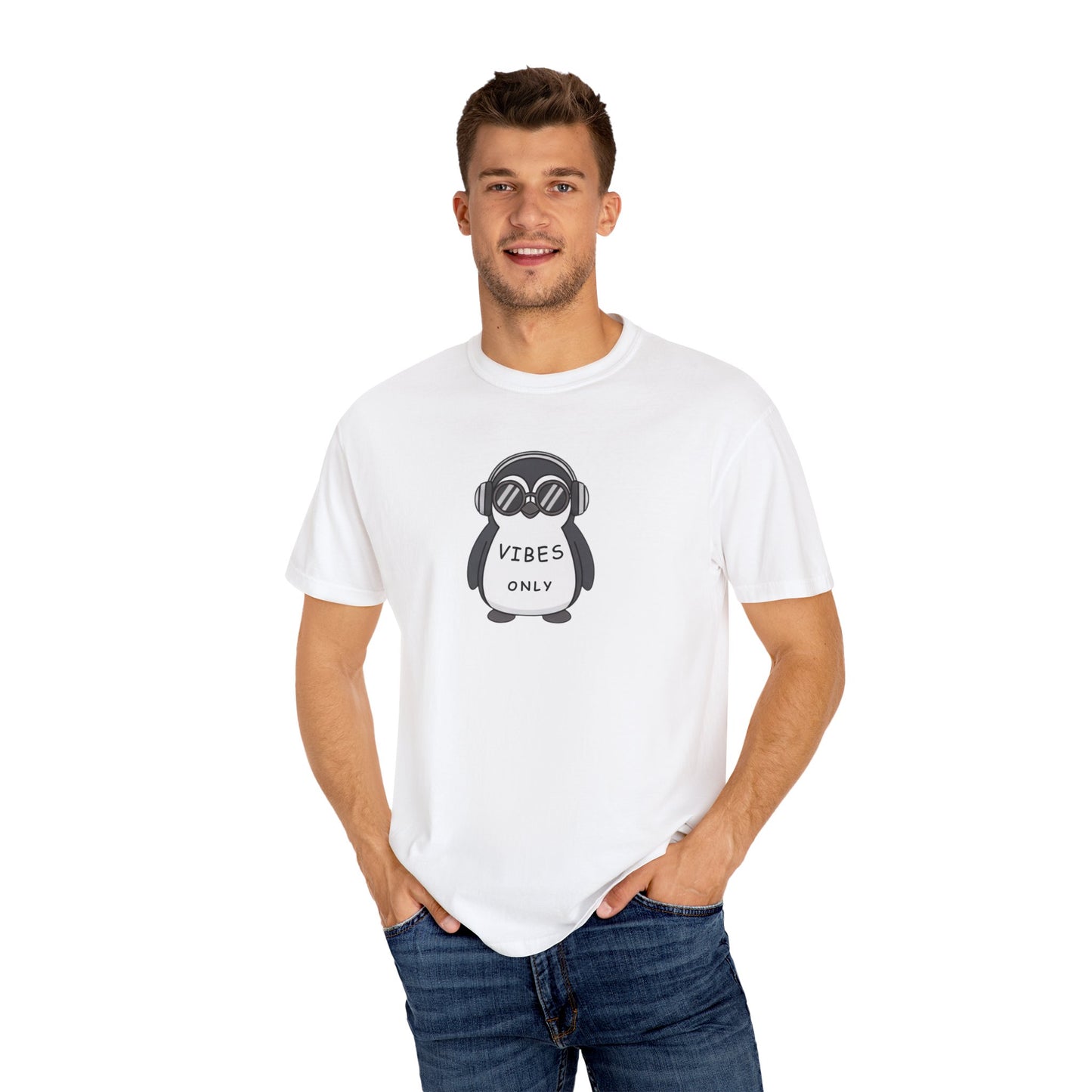 Cool Vibes Penguin T-Shirt, Graphic Tee for Music Lovers, Gift for Friends, Summer Style, Chill Vibes